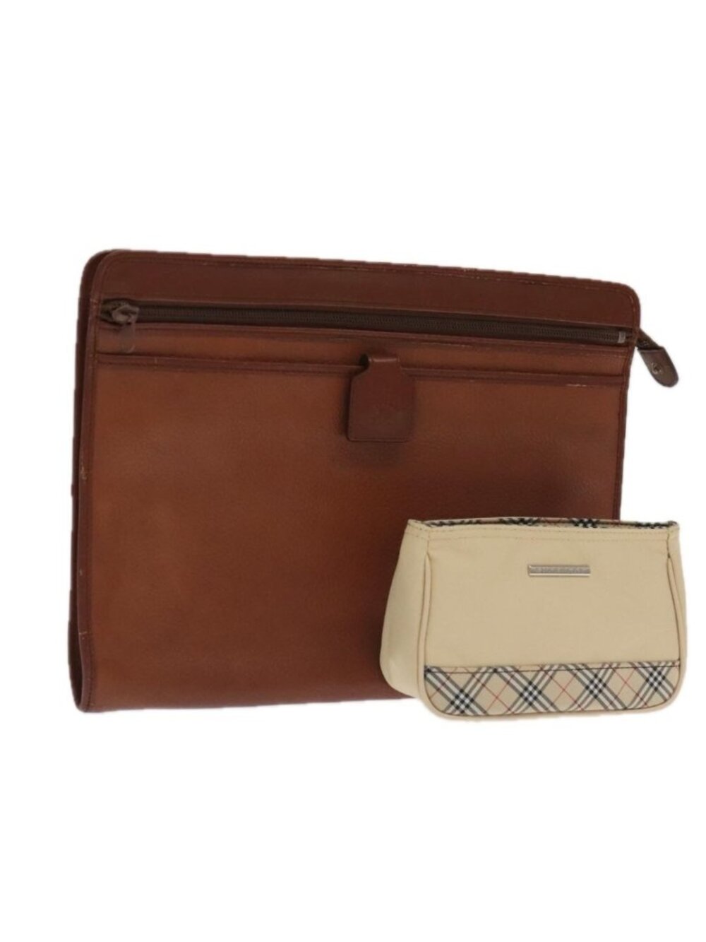 BURBERRY Nova Check Clutch Bag Leather Canvas 2 Set Beige Brown